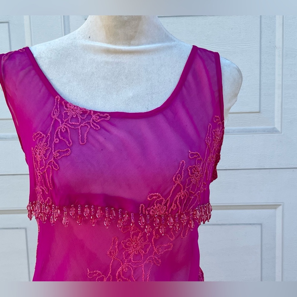 Women's Betsey Johnson pink sheer embroidered beaded hem pull on dress M - Picture 2 of 6